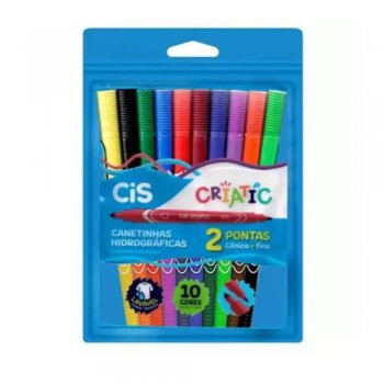 CANETA HIDROCOR  2 PONTAS C/10 CORES  CIS