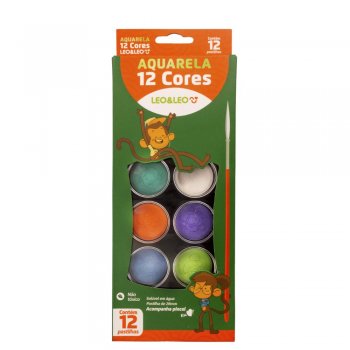AQUARELA PALHETA C/12 CORES C/ PINCEL LEO E LEO
