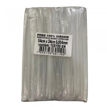 SACO PLASTICO VIRGEM P/ GELADINHO 4CMX24CM C/1000
