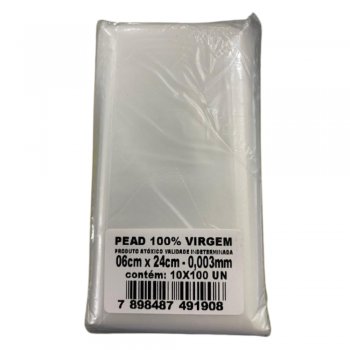 SACO PLASTICO VIRGEM P/ GELADINHO 6CMX24CM C/1000